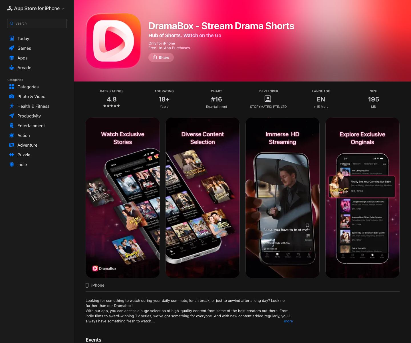 Ficha oficial de DramaBox en Apple App Store